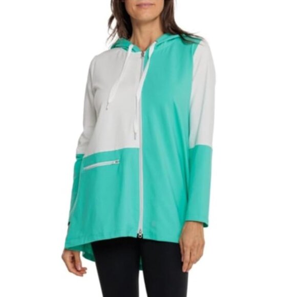 Neon Buddha Lux Leisure Colorblocked Boxy Artful Soft Hoodie Jacket in Maui Teal - Picture 1 of 2